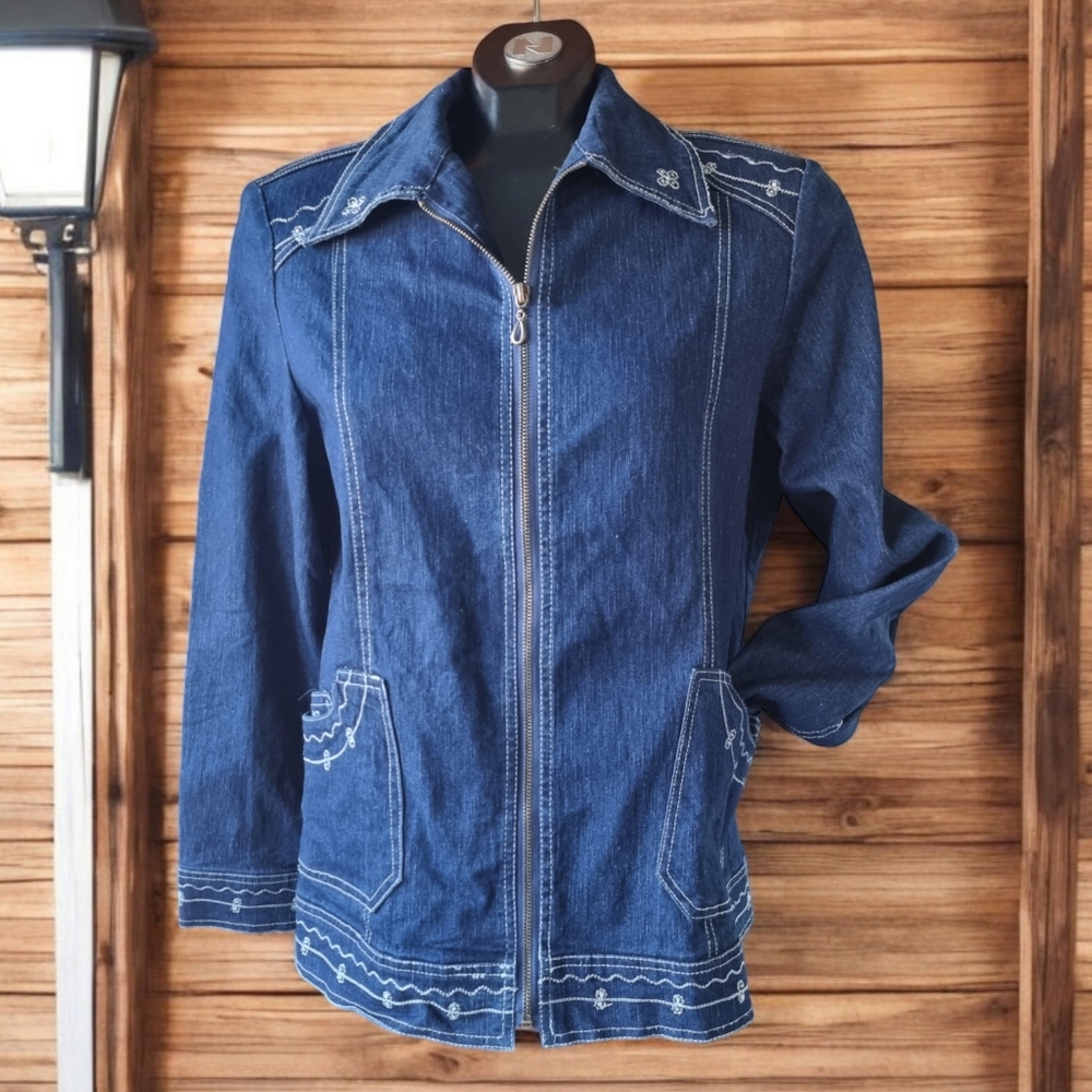Vintage 'Crystal' Embroidered Dark Denim Jacket